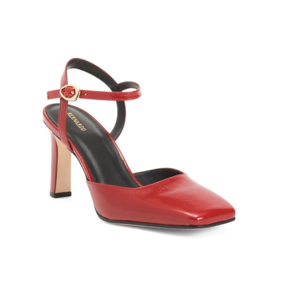 BERNARDO Red Made In Brazil Leather Gama Square Toe Pumps - Picture 1 of 2